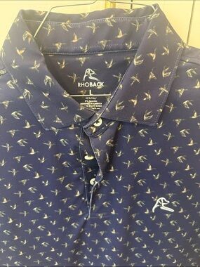 Rhoback Men’s Navy Polo with Bird Print
